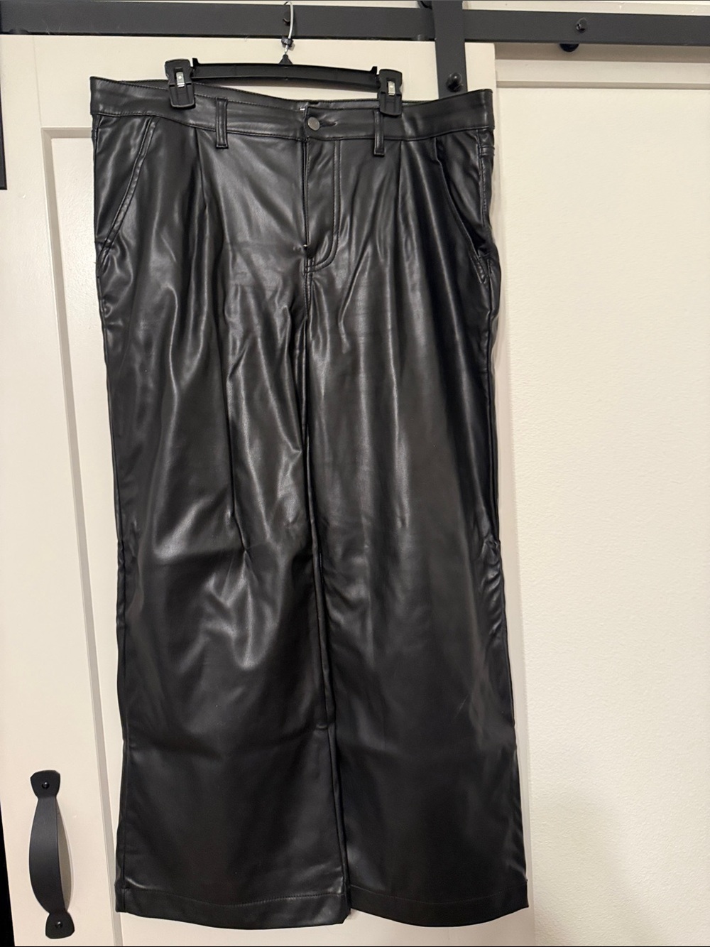 Time and Tru Black Faux Leather Wide-Leg Trousers